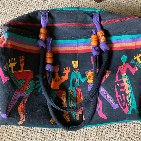 🧡💚💙💜bright cotton canvas duffel /w zip inner pocket Happy dancers/ musicians - Picture 5 of 16